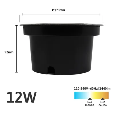 Luminario LED Empotrable de Piso / 12W / 1440 lm / 6500K / IP66 / Multivoltaje 110-240V / Ángulo 36°