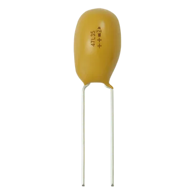 Capacitor de Tántalo / 2.2 µF (2200 nF) / 25 Vcc / Tolerancia 10% / Radial 2.54 mm (0.1 in) / -55°C a +125°C