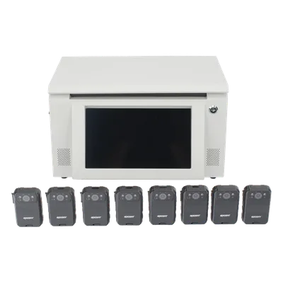 Kit Estación de Descarga para Bodycam / 8 Unidades / Pantalla Táctil 12 Pulgadas / Almacenamiento 36 TB / Ethernet FTP / 4G / 4K UHD