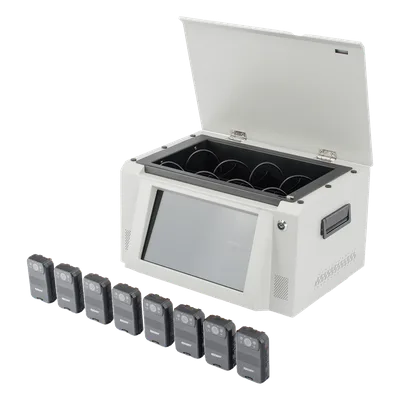 Kit Estación de Descarga para Bodycam / 8 Unidades / Pantalla Táctil 12 Pulgadas / Almacenamiento 36 TB / Ethernet FTP / 4G / 4K UHD