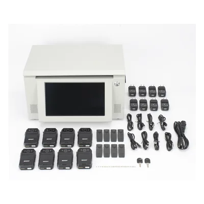 Kit Estación de Descarga para Bodycam / 8 Unidades / Pantalla Táctil 12 Pulgadas / Almacenamiento 36 TB / Ethernet FTP / 4G / 4K UHD