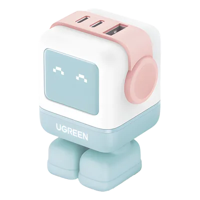 Cargador RobotGaN de 65W Serie UNO | 3 Puertos de Carga Rápida | 2 USB-C | 1 USB-A | PD 3.0 | QC 4.0 | Carga Inteligente | Tecnología GaN II | Zapato Magnético Extraíble | Carcasa Ignifuga | Pantalla 