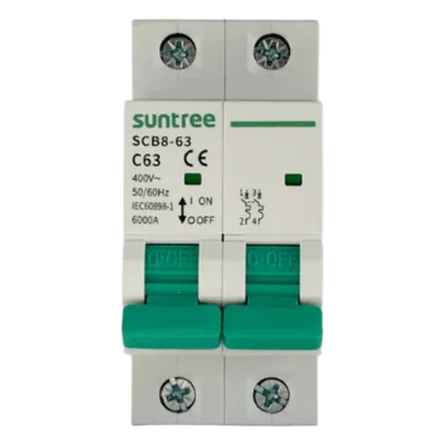 Interruptor Termomagnético / 2 Polos / 16 A / 400 Vca / Curva C / 6 kA / Riel DIN 35 mm / Aplicación Fotovoltaica