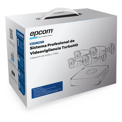 Kit TurboHD / DVR 4 Canales / 1080p Lite / 4 Cámaras Bala con Micrófono Integrado / IR 20 m (65.6 ft) / IP66 / Audio por Coaxitron