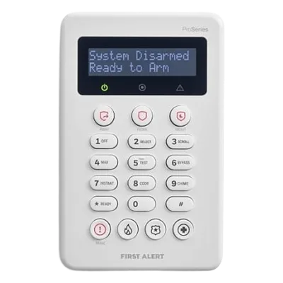Teclado alfanumérico 2 líneas / Diseño slim / Teclas de armado rápido y emergencia / Tamper integrado / Hasta 8 por sistema