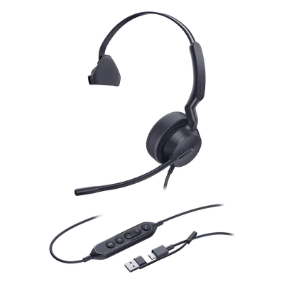 Auricular USB Profesional / Cancelación de Ruido con IA / Altavoz 35 mm con EQ Dinámico / USB-C con Adaptador USB-A / Control Integrado de Llamadas