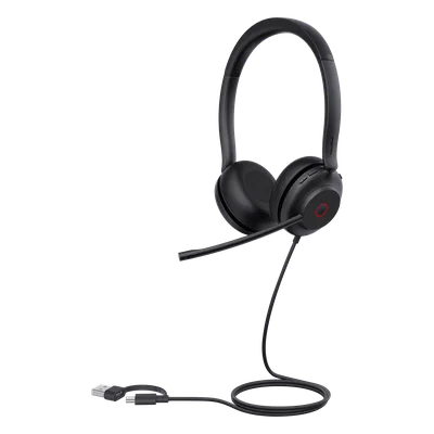 Diadema Alámbrica USB / Cancelación de Ruido 60% / Altavoz 35 mm / USB-C/A Dual / Luz de Ocupado / Brazo Ajustable 300°