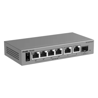 Switch Gigabit Smart Cloud / 7 Puertos / 4 PoE+ 40 W / 1 SFP Uplink / Capa 2 / Protección 6 kV / Fanless