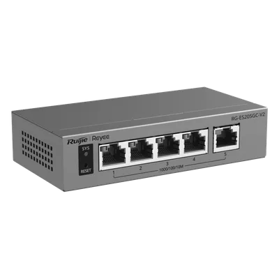 Switch Capa 2 Gestionado en la Nube / 5 Puertos Gigabit / Switching 10 Gbps / Forwarding 7.44 Mpps / Diseño sin Ventilador / Protección 6 kV / Modo CCTV de un Clic / 32 VLANs / Gabinete Metálico / Rui