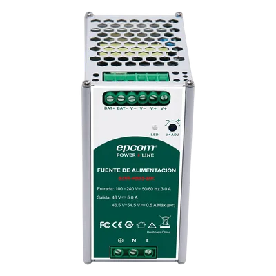 Fuente de Alimentación Industrial / Riel DIN / 48 VCC / 5 A / 240 W / Eficiencia ≥ 90% / -20 a 70 °C / Cargador de Batería Integrado