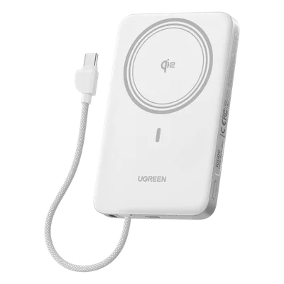Banco de Energía / 10000 mAh / 30W USB-C PD+PPS / Cable USB-C Integrado 30W / Carga Inalámbrica Magnética 15W / Pantalla LED / 39.2 Wh