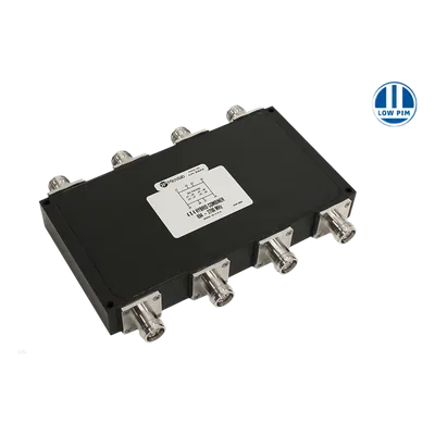Combinador Híbrido 4x4 Wideband / 617-2700 MHz / 150W por Entrada / Aislamiento 23 dB / Bajo PIM -161 dBc / IP68 Exterior / Conectores 4.3-10