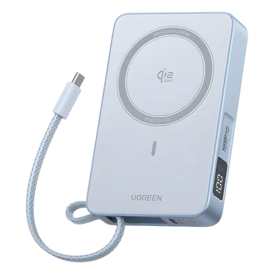 Banco de Energía Magnético Inalámbrico / 10000 mAh 36 Wh / Carga Rápida 30 W PD3.0/PPS/UFCS / Qi 2.2 25 W MPP / Cable USB-C Integrado 60 W / 254 g