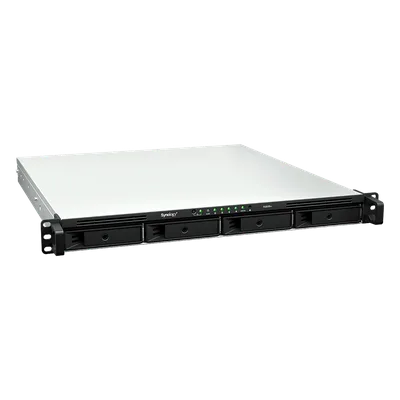 NAS Rackmount 4 Bahías / 1U 44 mm (1.73 in) / AMD Ryzen V1500B 4 Núcleos 2.2 GHz / 4GB DDR4 ECC SODIMM / 4x 1GbE RJ45 / PCIe 3.0 x8 / Escalable a 8 Bahías con RX426 / DSM / Storage Tiering