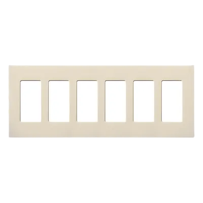Placa de pared Claro / 6 espacios / Sin tornillos visibles / Plástico / Color almendra claro / Compatible con controles decora Lutron