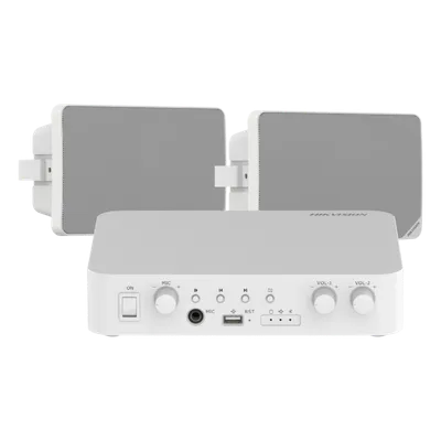Kit Amplificador / 80W / 2 Zonas / Bluetooth USB RCA Micrófono / 100V 70V / 2 Altavoces