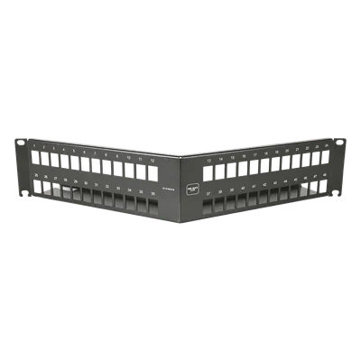 Patch Panel Angulado 10G MAX UTP / 48 Puertos Vacíos / 2U Rack 19" / Compatible Z-MAX® y UltraMAX™ / Color Negro / Administrador de Cable Integrado