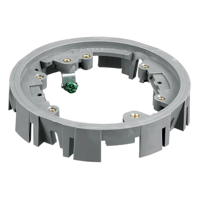 Adaptador para Cajas de Piso de Concreto / Serie PFB Redonda / Material PVC Termoplástico / Montaje con Tornillos / 4 Ganchos Incluidos / Clips Deslizantes / Acepta Tapas Plásticas y Metálicas / Color