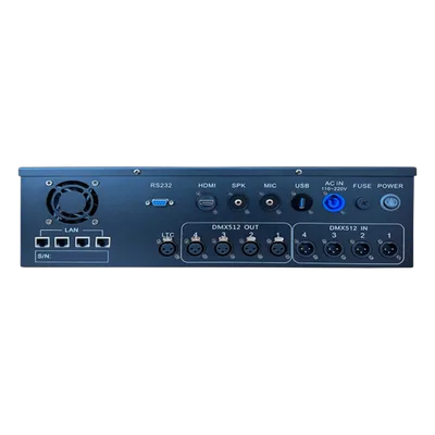Controlador Central Multimedia / Chasis Rack 2U / Android Embebido / 4 Salidas DMX512 / 2048 Canales / 4 Puertos Gigabit / Pantalla Táctil 7" / 4K UHD / Wi-Fi Integrado