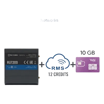 Router Teltonika LTE/4G RUT200 + 12 creditos RMS + SIM de YOBI de 10GB por Mes durante un año de servicio (solo datos)