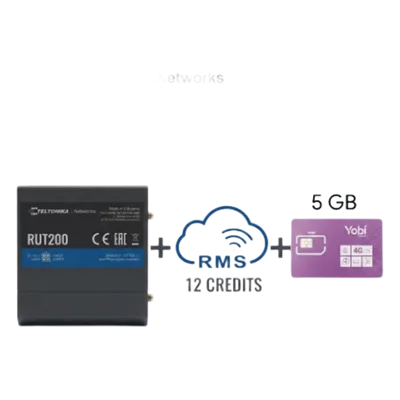 Router Industrial 4G LTE / Cat 4 150 Mbps / Wi-Fi 2.4 GHz / -40°C a 75°C / Gestión RMS / Kit con SIM 5GB/Mes Año
