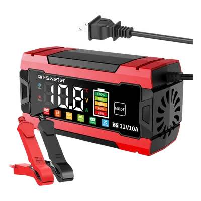 Cargador Inteligente Automático / 3 Etapas / 12V 10A / 6 Modos de Batería / LCD / Entrada 100-240V