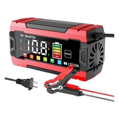 Cargador Inteligente Automático / 3 Etapas / 12V 10A / 6 Modos de Batería / LCD / Entrada 100-240V