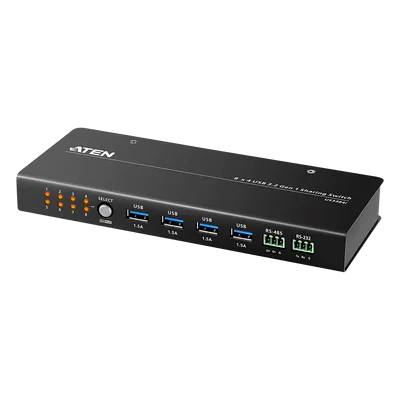 Conmutador de Uso Compartido USB 3.2 Gen 1 Industrial | 8 Puertos para Computadoras | 4 Puertos para Dispositivos | 5 Gbps | Selección por Botón, RS-232/485 o Remoto | Power on Detection | Carcasa de 