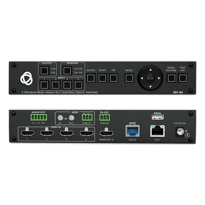 Matrix HDMI 4x2 con Escalado Integrado | Multi-Ventana | 4K@60Hz 4:4:4 | HDBT y HDMI | HDCP 2.3 | Conmutación Sin Corte | PiP-PoP | Control Web