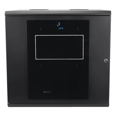 Gabinete de Pared Abatible / Rack 19" 12U / Ventana Cristal Templado / Apertura 120° / Laterales Removibles