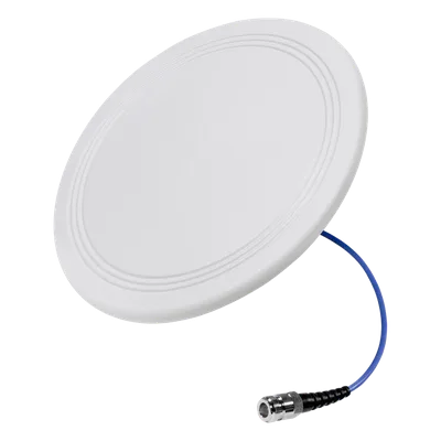 Antena Omnidireccional de Techo Interior / Multibanda 600-6000 MHz / 5 Bandas Celulares y WiFi / Ultra Bajo Perfil 8 mm / Ganancia 4-7 dBi / Cable Plenum 30 cm (11.8 in) / Conector N-Hembra