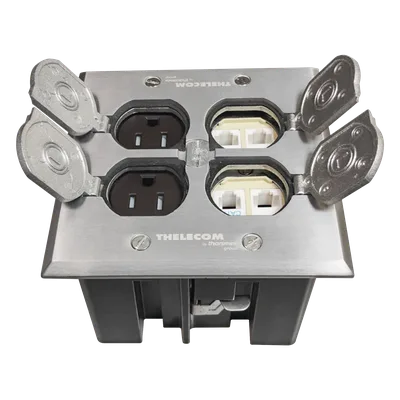Caja de Piso Empotrable / Tapa Abatible Aluminio / Energía 127 V + Datos Voz/Datos / 2 Contactos 15A / 2 Módulos Keystone / Interior