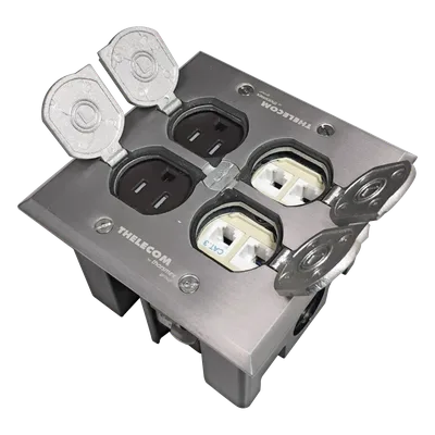 Caja de Piso Empotrable / Tapa Abatible Aluminio / Energía 127 V + Datos Voz/Datos / 2 Contactos 15A / 2 Módulos Keystone / Interior