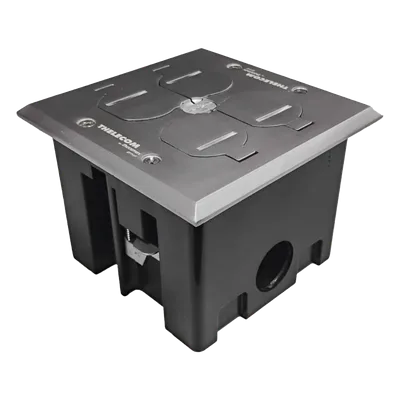 Caja de Piso Empotrable / Tapa Abatible Aluminio / Energía 127 V + Datos Voz/Datos / 2 Contactos 15A / 2 Módulos Keystone / Interior
