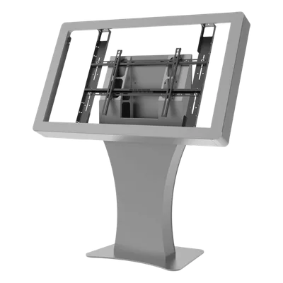 Kiosko Landscape Indoor / Soporte Pantallas 43"-55" / Diseño Hourglass / Base Plana Rectangular / Supresor 6 Salidas UL / Bandeja Interna / Acabado Powder Coat