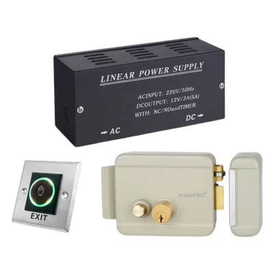 Kit Control de Acceso / Fuente 36W 13.2VCD / Cerradura Derecha / Botón IR 5-15 cm / Acero Inoxidable / Relevador NO-NC-COM
