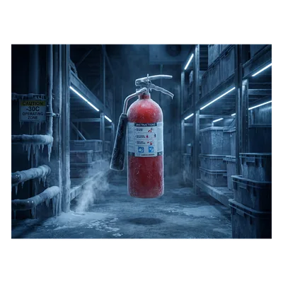 Extintor de CO₂ / Clasificación UL 2-B:C a 10-B:C / Capacidades 5 lb a 20 lb (2.27 kg a 9.07 kg) / Válvula de Cierre Integral / Bocina / Certificación Canadá / Uso en Baja Temperatura -22 °F (-30 °C)