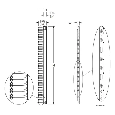Organizador Vertical de Cables / 45 UR / 2 m (6.6 ft) / 726 Cables / RAL 9005 / Dedos 1.75 pulg / 95x208 mm