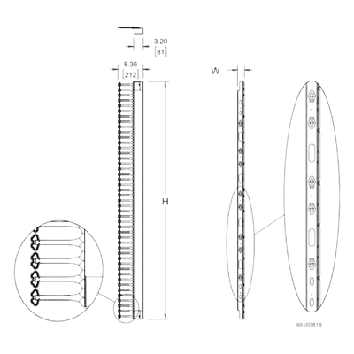 Organizador Vertical de Cables Rack / 48 UR / Acero Negro / Sección 95x208 mm / Capacidad 726 Cables / Fijación Flecha 1.75 pulg