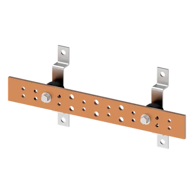 Barra de Tierra para Telecomunicaciones / Cobre Electrochapado / 0.25 x 2.00 x 16.00 pulgadas (6.4 x 50.8 x 406.4 mm) / 12 Puntos de Conexión / Incluye Soportes y Conectores / Anticorrosivo