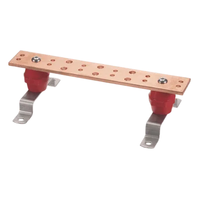 Barra Unión Telecom TMGB / 12 x 2 x 1/4 in / Cobre 100% / 6+12 Orificios / Montaje Muro Incluido / Aisladores Rojos / J-STD-607-A
