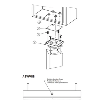 Base Giratoria para Pedestal HMI / Rotación 350° / 4 x 4 in / Carga 45.4 kg (100 lb) / Perfil 27 mm / Apertura Central para Cableado