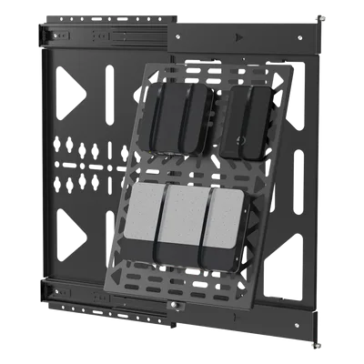 Panel de Almacenamiento AV Deslizante / Capacidad 10 kg (22 lbs) / Rango 300 mm / Acero de Alta Resistencia / Quick-Release / Montaje Pared y Riel