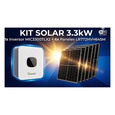 Kit Solar Interconexión / 3.3 kW / 220 Vca / 6 Módulos 645 W / Wi-Fi / Montaje Incluido