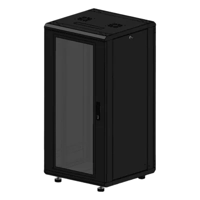 Gabinete Rack de Piso / 24 Unidades / Puerta de Cristal / Carga 750 kg (1653.5 lb) / Profundidad 46 cm / Ventilación 120 mm