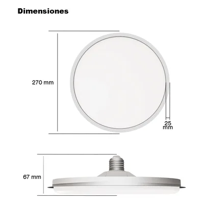 Foco LED Plafón / 38W / 3300 lm / 6500 K / Ángulo 140° / Base E27 / IP20
