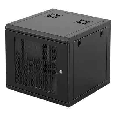 Gabinete Rack 19 Pulgadas / 6U / Montaje Pared / Ventilado / Acero Calibre 20 / Carga 100 Kg / 372x606x636 mm (14.6x23.9x25.0 in) / Puerta Perforada con Candado