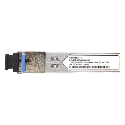 Transceptor Óptico SFP Bidireccional / 1.25 Gbps / Monomodo 1310/1550 nm / Alcance 20 km (12.4 mi) / Conector SC/UPC Simplex / DDM / 2 Piezas
