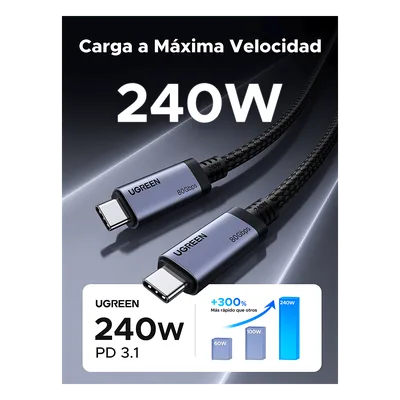 Cable USB-C Thunderbolt 5 / 80 Gbps Bidireccional / 120 Gbps Unidireccional / 1 m (3.28 ft) / PD 3.1 100W / 24 Pines / E-Marker IP2133H