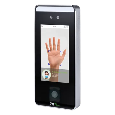 Terminal Biométrica / Reconocimiento Facial Visible Light / QR Code / Palm Vein / Detección de Mascarillas / Pantalla Táctil 5" / 6,000 Plantillas Faciales / 3,000 Plantillas Palma / TCP-IP / WiFi Opc